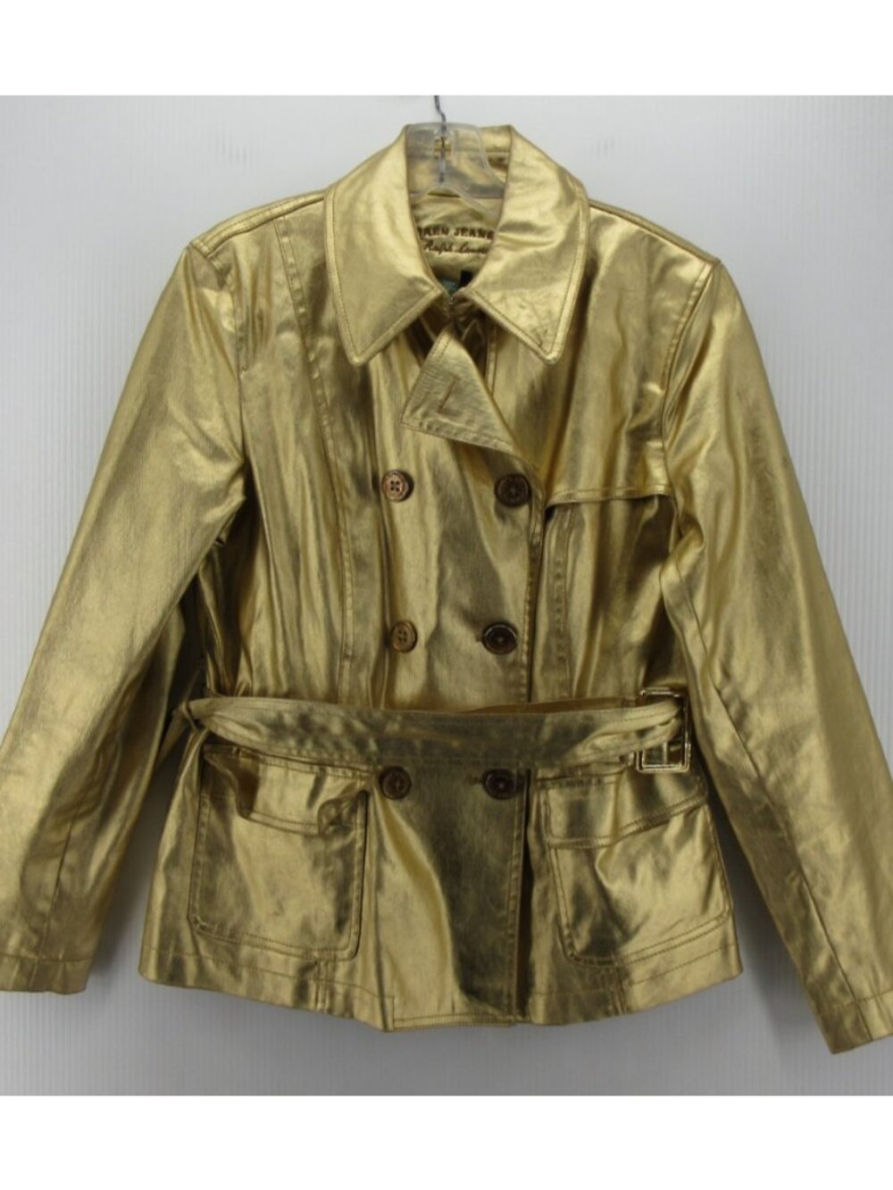 Lauren Ralph Lauren Jacket PL Petite Peacoat Belted Metallic Glam *